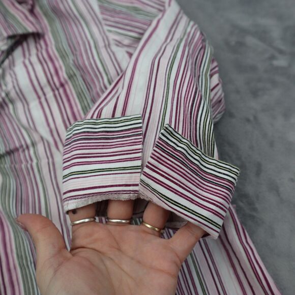 Jazzie Shirt Women 2X Pink Long Sleeve Button Up Casual Striped Plus Size - Picture 7 of 16